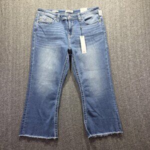 Vigoss Jeans Womens 14 Blue Crop Boot Heritage Fit Mid Rise Raw Hem Stretch